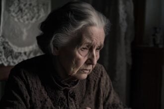 Idős nő szomorúan néz egyedül