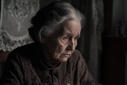 Idős nő szomorúan néz egyedül