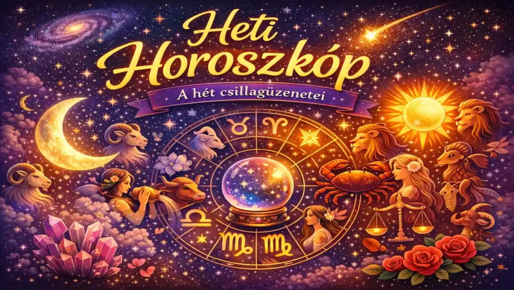 Heti horoszkópos AI-grafika a 12 csillagjegyről.