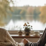 Egy idős házaspár egymás kezét fogva ül ablakuk előtt, ahonnan rálátnak egy folyóra és a zöld tájra a szobájukból.